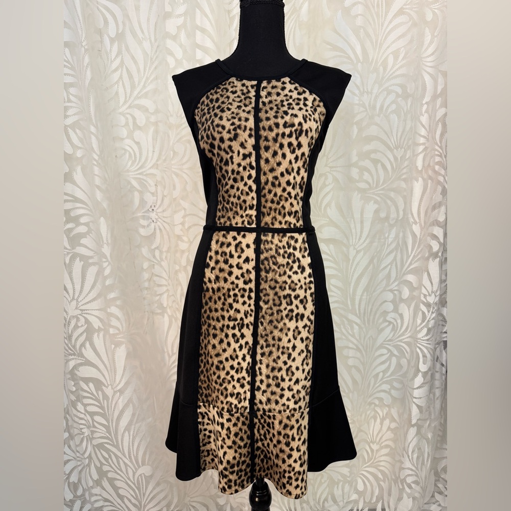 Nicole by Nicole Miller Large Black and Leopard Print Sleeveless Dress